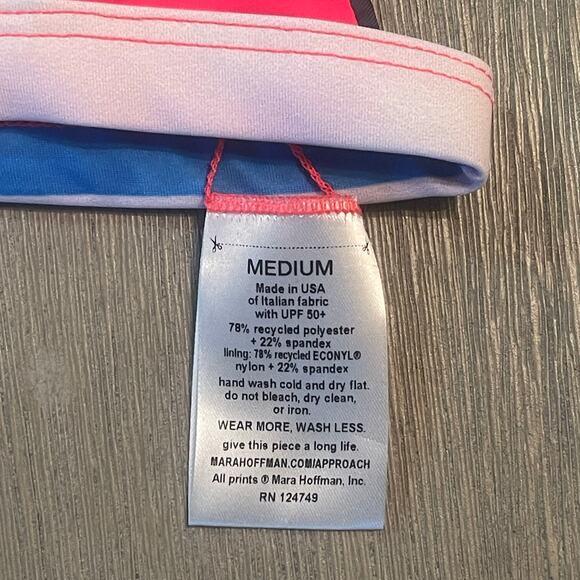 Mara Hoffman Astrid Blue Multi Triangle Bikini Top Size M UPF 50+ Colorful 80s - Picture 8 of 10